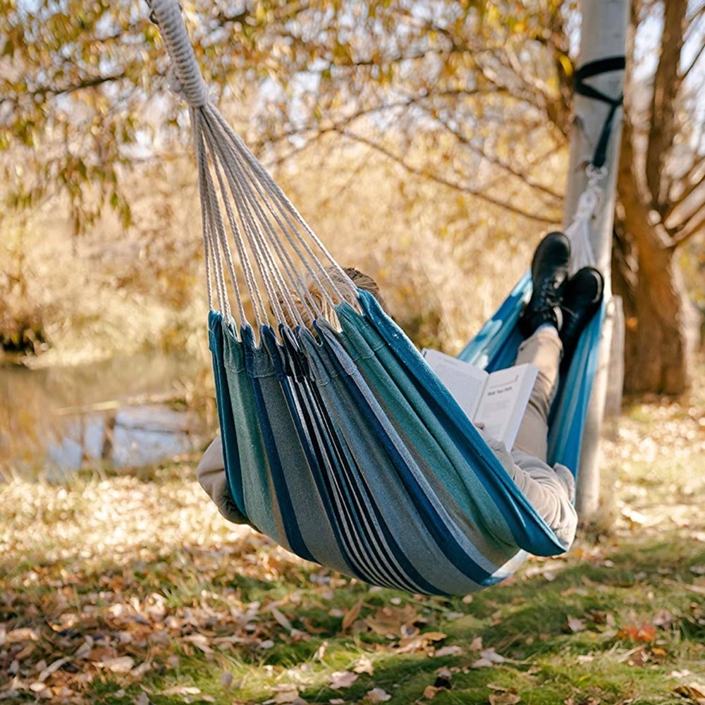 NWT Cotton Blend Travelers Hammock Blue Striped Camping Gear Camp Travel and Bag